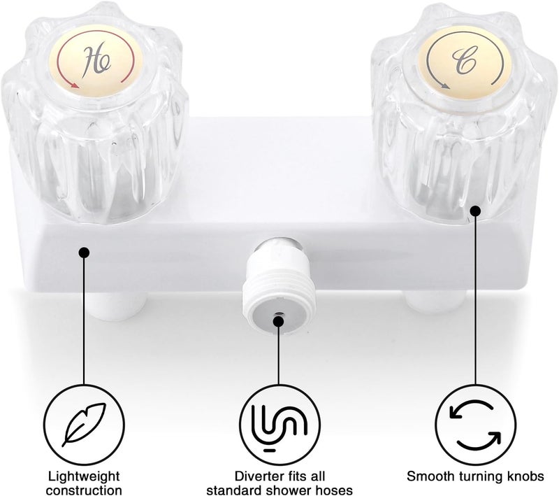LavishStream RV Shower Faucet, 4" Shower Valve Diverter with Dual Acrylic Control Knobs, Leak-Proof Design for RV Camper Van Travel Trailer Bathroom (Indoor/Outdoor Use), White - Image 3